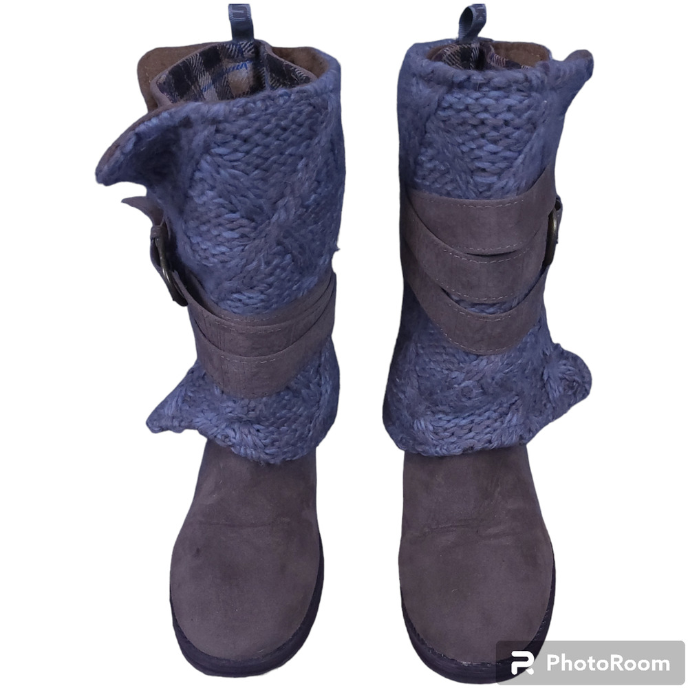 Muk Luks Nikki Convertible Knit Winter Boots Sz 7 Belt Wrap Lace Sweater Style - Picture 4 of 10